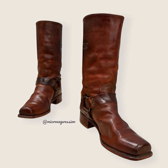 Frye Harness 12R Brown Cavalry Southwestern Cowboy Real Leather Distressed Boots - Picture 9 of 15